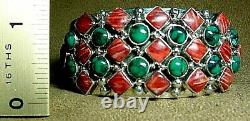 Signed Vintage Navajo Sterling Silver Turquoise Spiny Oyster Wide Cuff Bracelet