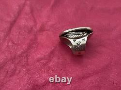 Signed Vintage Navajo Turquoise Sterling Silver Ring Old 13 1/2