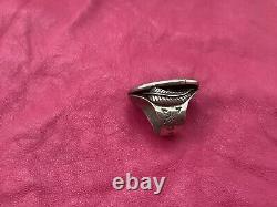 Signed Vintage Navajo Turquoise Sterling Silver Ring Old 13 1/2