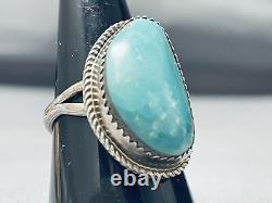 Signed Vintage Navajo Turquoise Sterling Silver Rope Ring Old