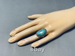 Signed Vintage Navajo Turquoise Sterling Silver Rope Ring Old