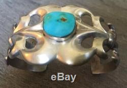 Signed Vintage Navajo Turquoise & Sterling Silver Sandcast Cuff Bracelet