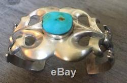 Signed Vintage Navajo Turquoise & Sterling Silver Sandcast Cuff Bracelet