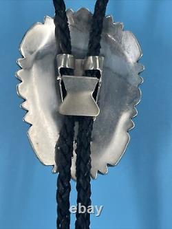 Signed Vintage Navajo W Taylor Sterling Silver Turquoise Cluster Bolo Tie