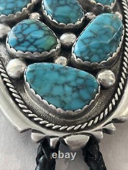 Signed Vintage Navajo W Taylor Sterling Silver Turquoise Cluster Bolo Tie