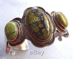 Signed Vintage Navajo WALLACE YAZZIE Jr, Green Turquoise Cuff BRACELET Sterling