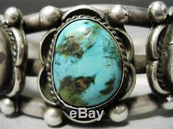 So Heavy! Thick! Vintage Navajo Carico Lake Turquoise Sterling Silver Bracelet