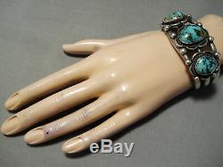 So Heavy! Thick! Vintage Navajo Carico Lake Turquoise Sterling Silver Bracelet