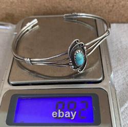 Solid Sterling Silver & Natural Turquoise Cuff Bracelet. Vintage 1990s. Navajo