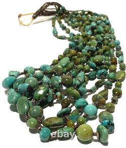 Spectacular Vintage Navajo 6 Strand Polished Turquoise Heshi Necklace 194 Grams