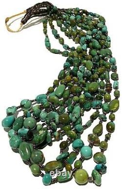 Spectacular Vintage Navajo 6 Strand Polished Turquoise Heshi Necklace 194 Grams