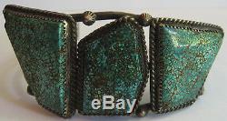 Spectacular Vintage Navajo Indian Silver Big Stones Spiderweb Turquoise Bracelet