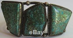 Spectacular Vintage Navajo Indian Silver Big Stones Spiderweb Turquoise Bracelet