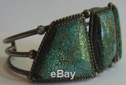 Spectacular Vintage Navajo Indian Silver Big Stones Spiderweb Turquoise Bracelet