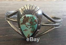 Stamped Vintage Navajo Spiderweb Turquoise & Sterling Silver Cuff Bracelet