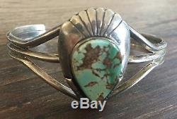 Stamped Vintage Navajo Spiderweb Turquoise & Sterling Silver Cuff Bracelet