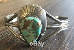 Stamped Vintage Navajo Spiderweb Turquoise & Sterling Silver Cuff Bracelet