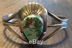 Stamped Vintage Navajo Spiderweb Turquoise & Sterling Silver Cuff Bracelet
