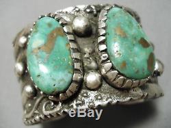 Statement Vintage Navajo Damale Turquoise Heavy Sterling Silver Bracelet