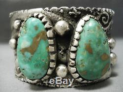 Statement Vintage Navajo Damale Turquoise Heavy Sterling Silver Bracelet