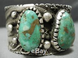 Statement Vintage Navajo Damale Turquoise Heavy Sterling Silver Bracelet