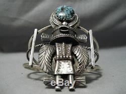 Statement Vintage Navajo Huge Kachina Turquoise Sterling Silver Bracelet Old