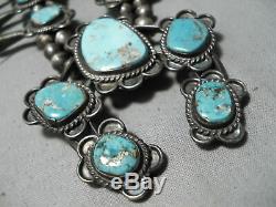 Statement Vintage Navajo Turquoise Sterling Silver Squash Blossom Necklace