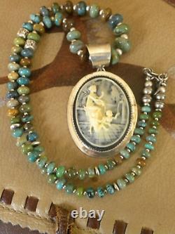 Sterling NAVAJO PEARL Graduated Turquoise Bench Beads Necklace VTG Silver 18