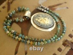 Sterling NAVAJO PEARL Graduated Turquoise Bench Beads Necklace VTG Silver 18