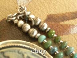 Sterling NAVAJO PEARL Graduated Turquoise Bench Beads Necklace VTG Silver 18