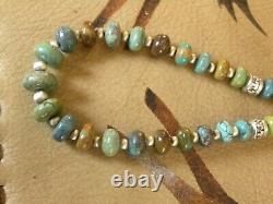 Sterling NAVAJO PEARL Graduated Turquoise Bench Beads Necklace VTG Silver 18