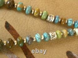 Sterling NAVAJO PEARL Graduated Turquoise Bench Beads Necklace VTG Silver 18