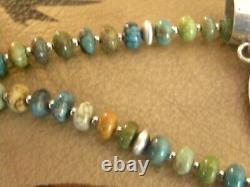 Sterling NAVAJO PEARL Graduated Turquoise Bench Beads Necklace VTG Silver 18