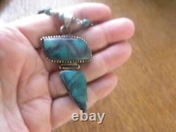 Sterling NAVAJO Pearl Petite Turquoise Beads Pendant Necklace VTG Silver