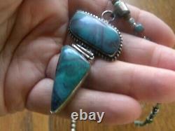 Sterling NAVAJO Pearl Petite Turquoise Beads Pendant Necklace VTG Silver