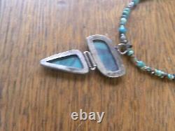 Sterling NAVAJO Pearl Petite Turquoise Beads Pendant Necklace VTG Silver