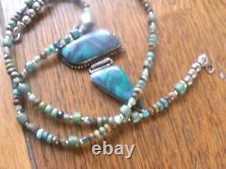 Sterling NAVAJO Pearl Petite Turquoise Beads Pendant Necklace VTG Silver