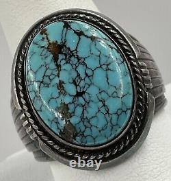 Sterling Silver Signed Will Denetdale Navajo Vintage Turquoise Ring Size 12.5