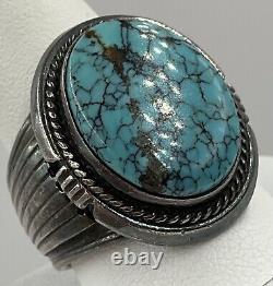 Sterling Silver Signed Will Denetdale Navajo Vintage Turquoise Ring Size 12.5