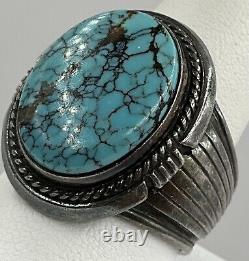 Sterling Silver Signed Will Denetdale Navajo Vintage Turquoise Ring Size 12.5