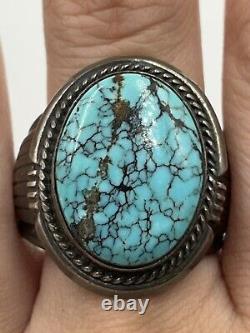 Sterling Silver Signed Will Denetdale Navajo Vintage Turquoise Ring Size 12.5