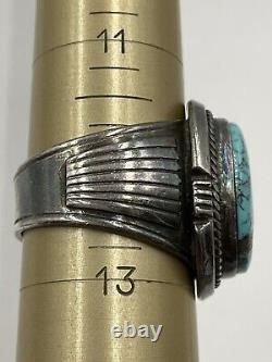 Sterling Silver Signed Will Denetdale Navajo Vintage Turquoise Ring Size 12.5