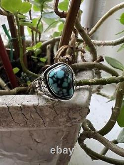 Sterling Silver Spider Web Turquoise Ring Vintage Native American size 8.5