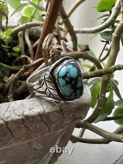 Sterling Silver Spider Web Turquoise Ring Vintage Native American size 8.5