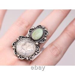 Sterling Silver Turquoise Ring Sz 9.5 Vintage Mercury Dime Coin Navajo