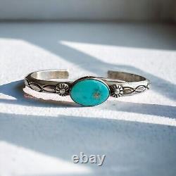 Sterling Silver Turquoise Vintage Native American Cuff Bracelet Navajo