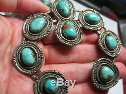 Sterling Silver Vintage Old Pawn Navajo Squash Blossom Turquoise 28 In Necklace