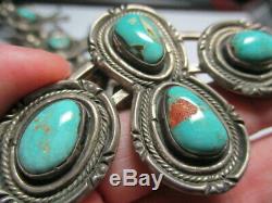 Sterling Silver Vintage Old Pawn Navajo Squash Blossom Turquoise 28 In Necklace