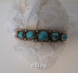 Sterling Vintage Pawn Navajo 5 Nugget Turquoise Cuff Bracelet Rope Design