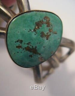 Sterling Vintage Pawn Navajo Turquoise Sand Cast Cuff Bracelet Beauty